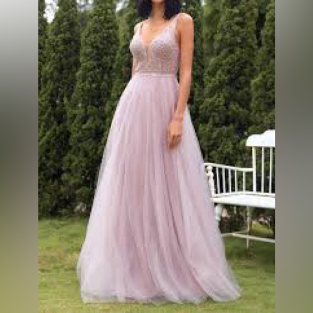 GB Juniors Size 1 Pink Beaded formal dress. Color Blush. With Tulle.